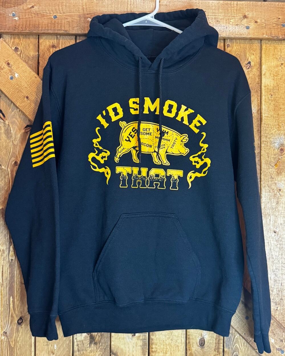 Grunt Style Hoodie Sweatshirt "I'd Smoke That" Pig Butcher Diagram Graphic Black